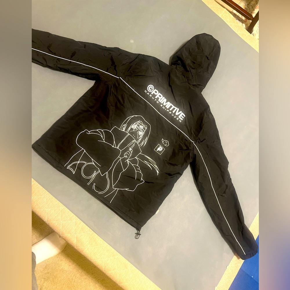 Primitive x Naruto Shippuden Black Men Nylon Zip Windbreaker Skate Jacket-M-3718